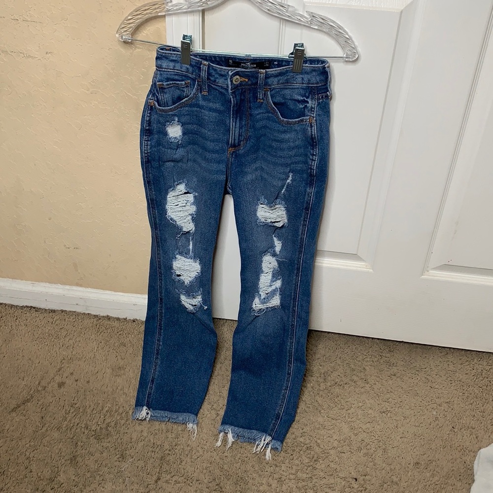 Hollister high rise Blue ripped mom jean